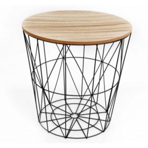 Black With Wooden Top - Side Table - Small H:40cm