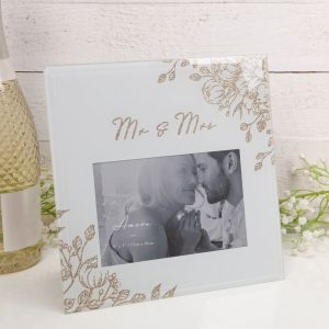 Amore Mr & Mrs Pale Grey Gold Floral Frame 4x6