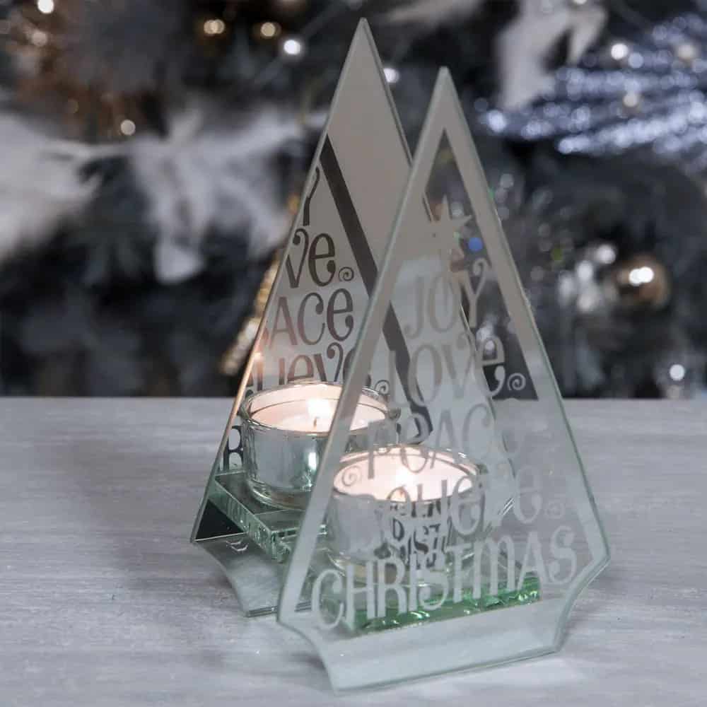 Silver Glass Christmas Tree Tealight Holder