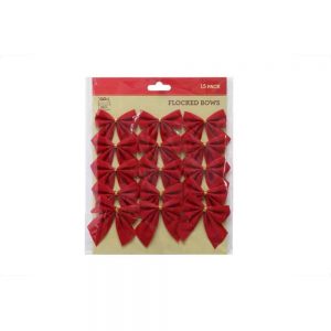 Red Flocked Mini Bows 15pc