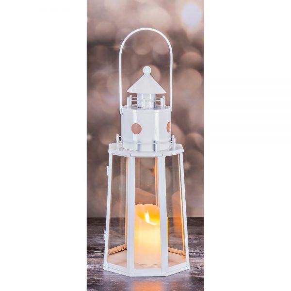 Light House Lantern Gloss White H38cm D16cm