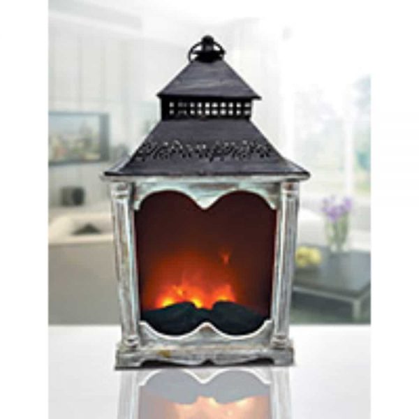 Grey Wood Fireplace Lantern Large H:46xW:32xD:19cm
