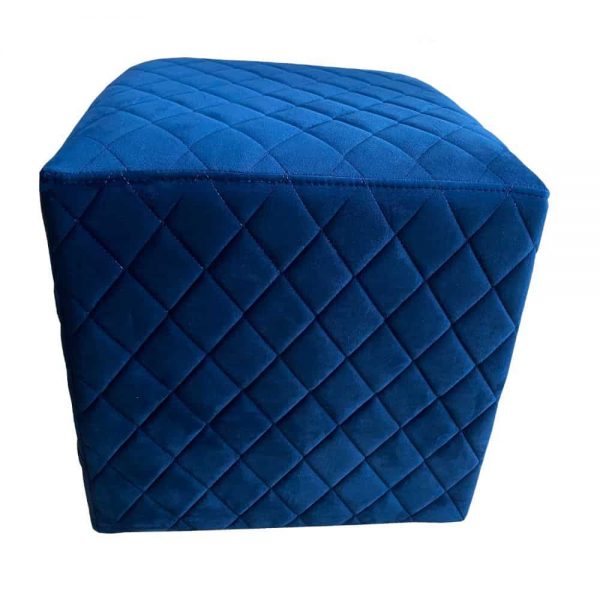 Grange Cubic Stool Quilted Velvet Blue 40x40cm