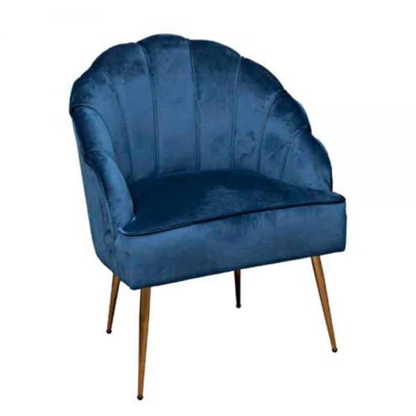 Shell Arm Chair Blue With Gold Legs