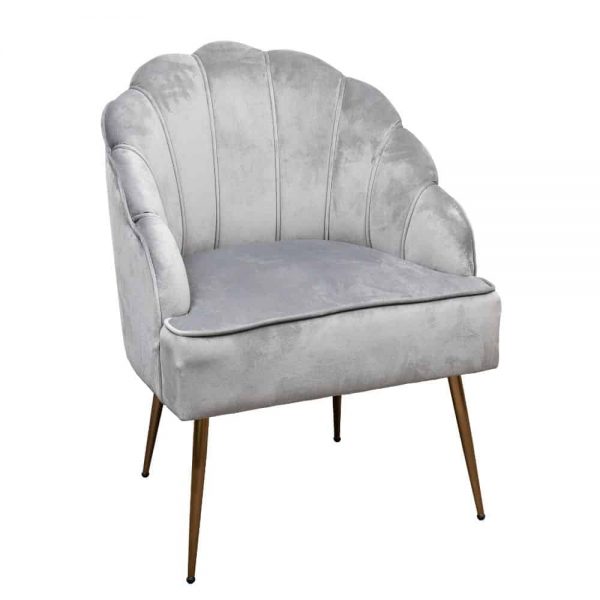 Clam Chair Light Grey with Gold Legs 63x60x89cm