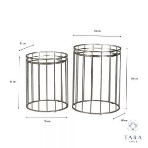 Set of 2 Cage Sofa Tables Round Silver