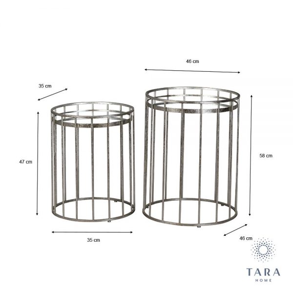 Set of 2 Cage Sofa Tables Round Silver