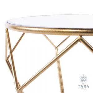 Geometric End Table Mirrored Top Gold Frame