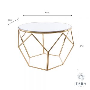 Geometric End Table Mirrored Top Gold Frame