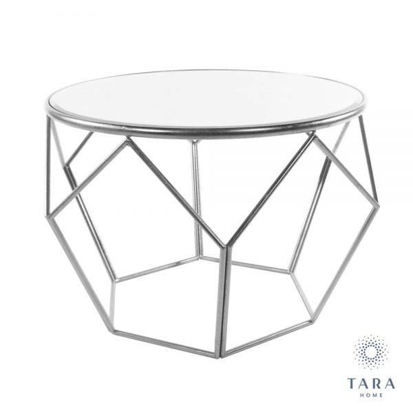 Geometric End Table Mirrored Top Silver Frame