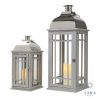 Julie Wooden Lanterns Grey and Chrome