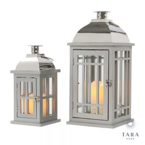 Set of 2 Julie Lanterns Grey and Chrome