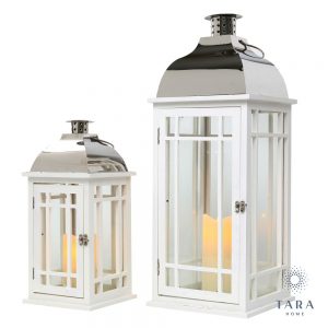 Set of 2 Julie Lantern White and Chrome