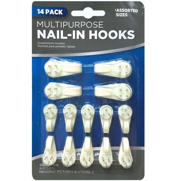 14pc Nail in Wall Hooks 2 Assorted Sizes