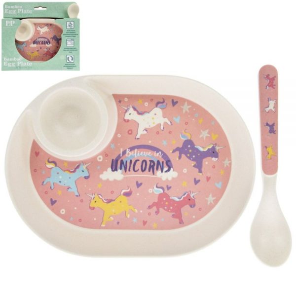 Bamboo Unicorn Egg Plate Spoon