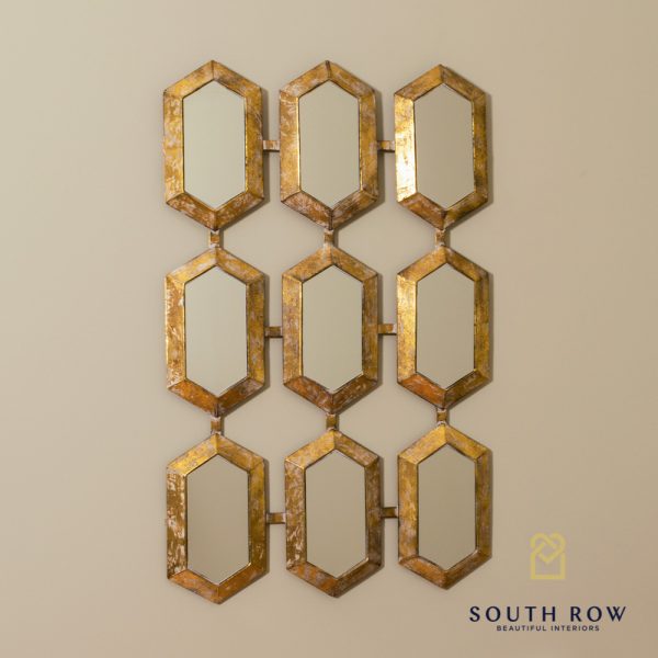 Amira Hex Accent Mirror 9 Section Gold