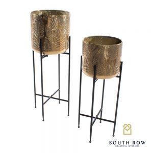 Azure Set of Two Gold Leaf Planters with Stand