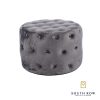 Taylor Velvet Grey Round Footstool