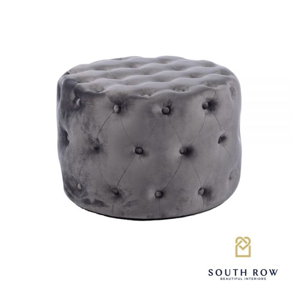 Taylor Velvet Grey Round Footstool