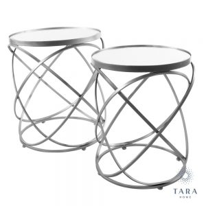 Spirals Set of Silver Side Tables and Mirrored Top