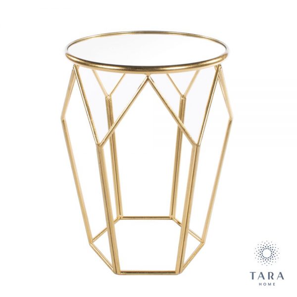 Geometric Accent Gold Table with Mirrored Top