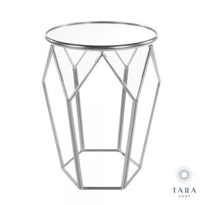 Geometric Accent Silver Table with Mirrored Top