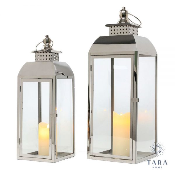 Tiffany Set of Two Chrome Lanterns