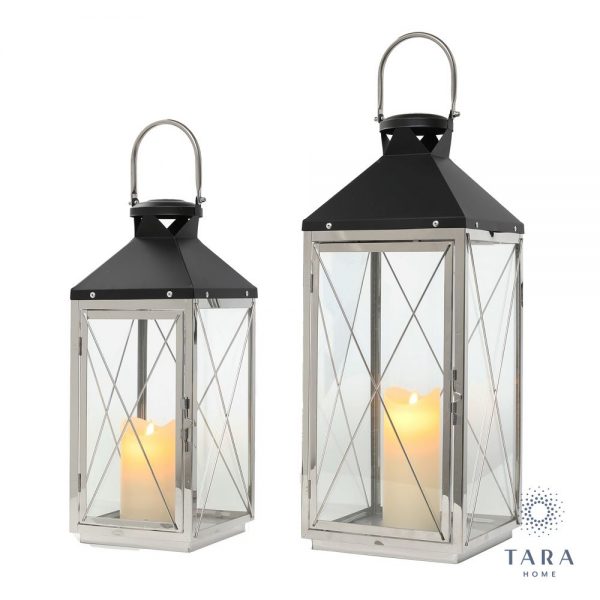 Nova Set of Two Chrome & Grey Lanterns