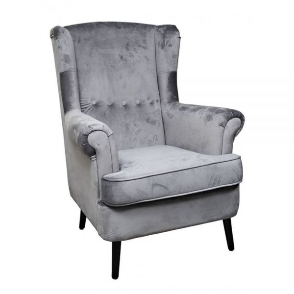 Velvet Arm Chair Grey With Black Wooden Legs