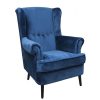 Velvet Arm Chair Blue with Black Wooden Legs