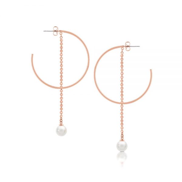 Romi Rose Gold Pearl and Chain Earrings