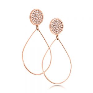 Romi Rose Gold Pave Disc Drop Earrings