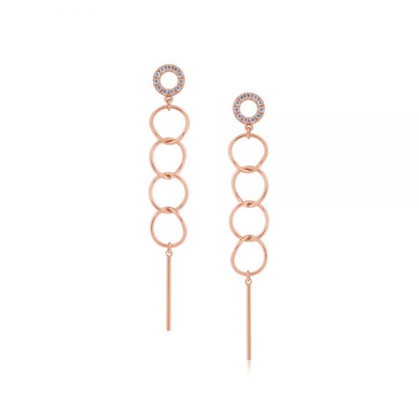 Romi Rose Gold Circle and Bar Drop Earrings
