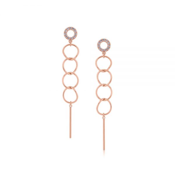 Romi Rose Gold Circle and Bar Drop Earrings