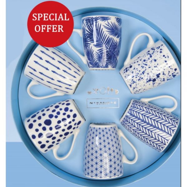 Newbridge Silverware 6 Blue Botanic Porcelain Mugs