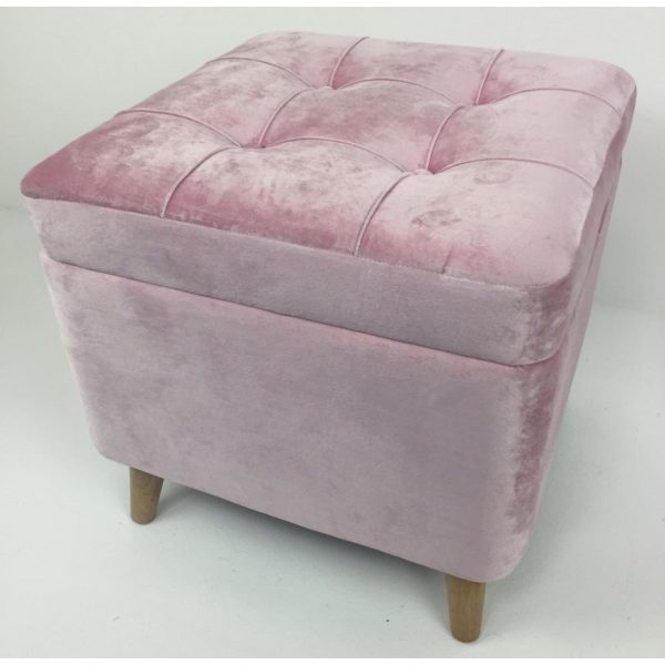 Square Pink Stool with Storage Compartment