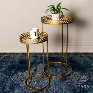 Ridgley Set of 2 Mirrored Accent Tables Round Gold