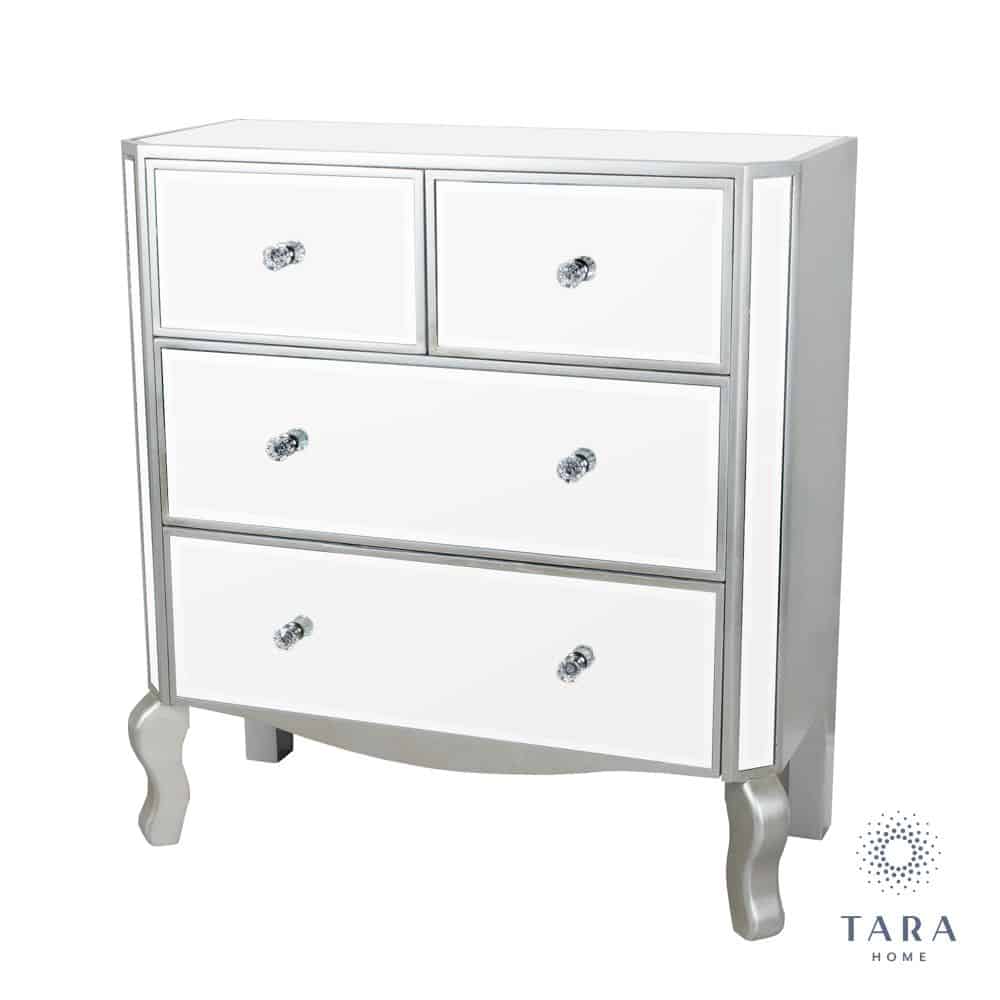 Reflection 4 Drawer Mirrored Chest with Curved Leg Allens