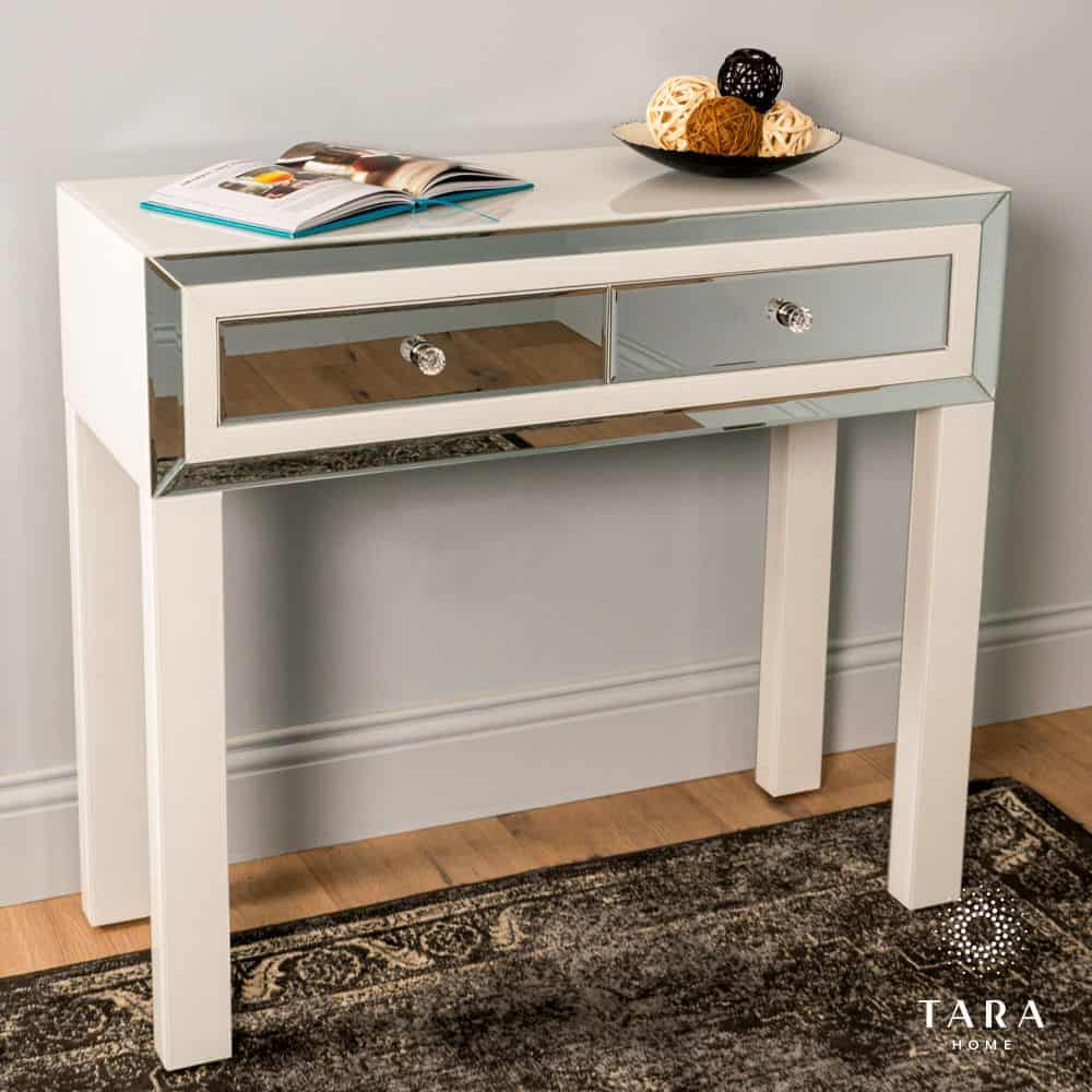 White mirrored shop console table