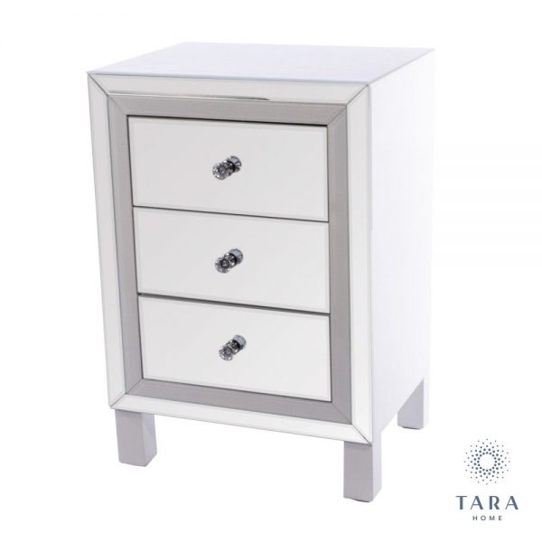 Freya 3 Drawer White Mirrored Locker