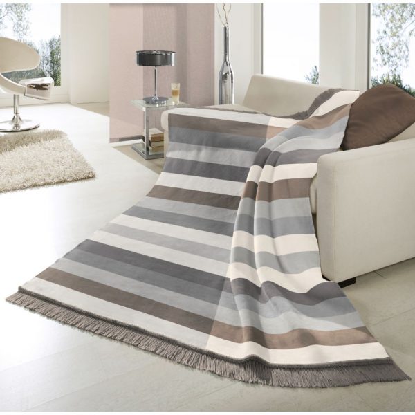 Biederlack Stripe Natural/Grey Blanket150x200
