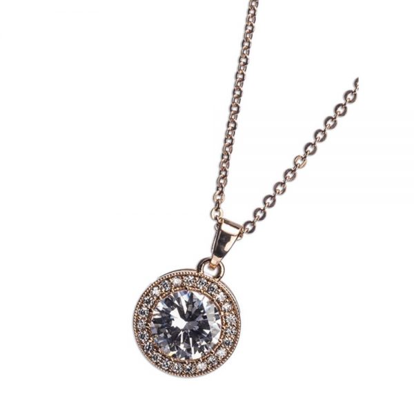 Rose Gold White Stone Diamante Pendant Necklace