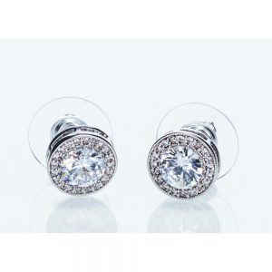 Silver White Stone and Diamante Earrings