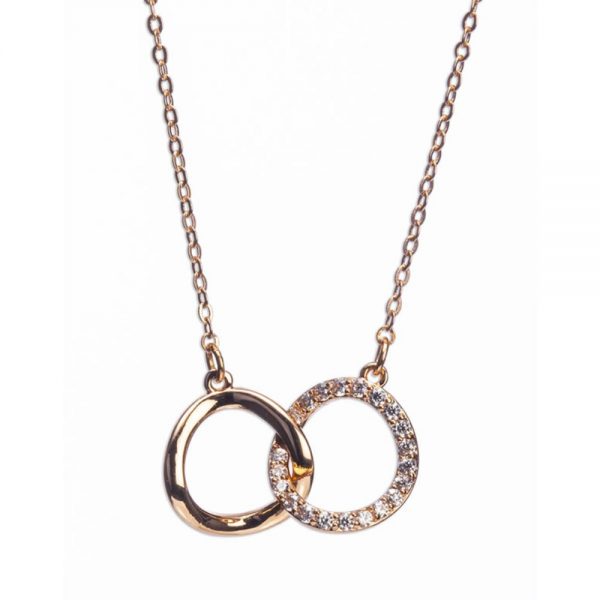 Rose Gold Interlocking Diamante Rings Necklace
