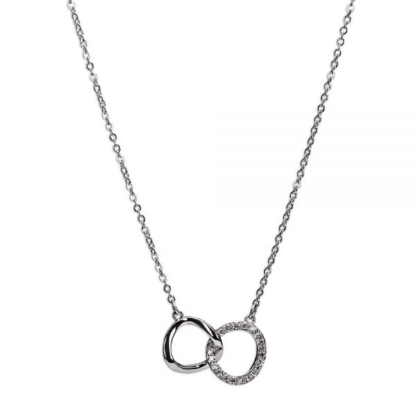 Silver Interlocking Diamante Rings Necklace