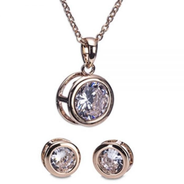 Rose Gold White Stone Necklace and Earring Set