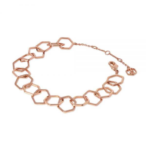 Rose Gold Honeycomb Chain Bracelet With CZ