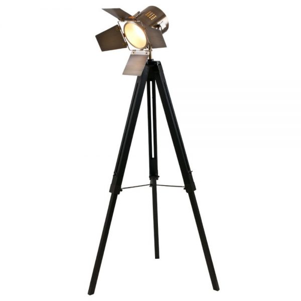 Black & Antique Brass Metal Tripod Floor Lamp