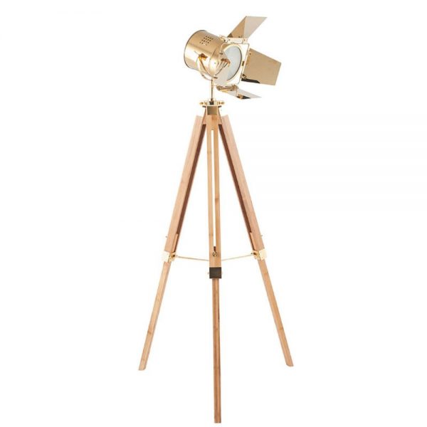 Hereford Gold and Natural Tripod Floor Lamp