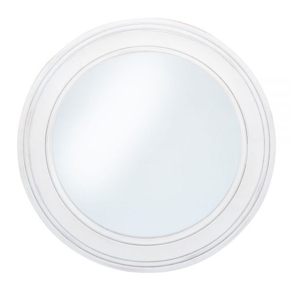 Washed White Wood Round Wall Mirror Small